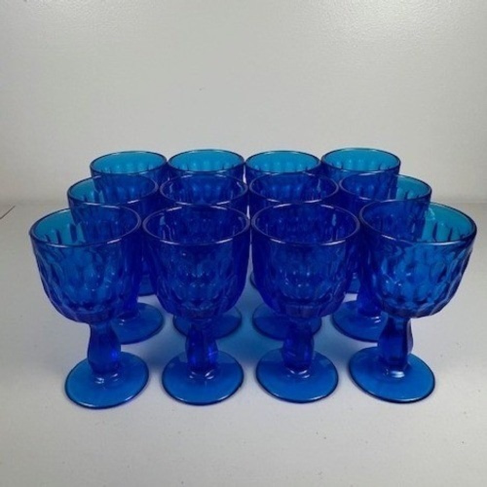 Fenton Cobalt Blue Thumbprint Glass Goblets Set of 4‎ Vintage Water Wine Glasses - Picture 2 of 16